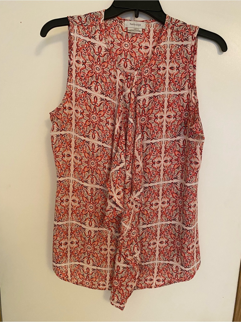 Van Heusen Red and White Sleeveless Tie-Front Camisole